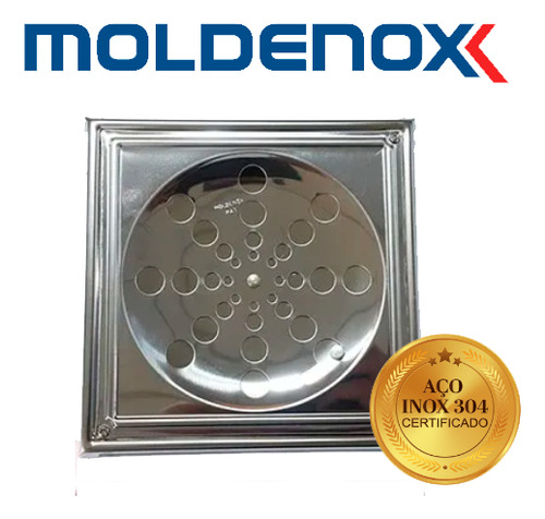 Kit 06 Grelha/ralo 15x15cm C/caixilho Aço Inox 304 Moldenox