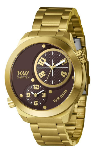 Relógio X-watch Masculino Analógico Dual Time Dourado 50mm