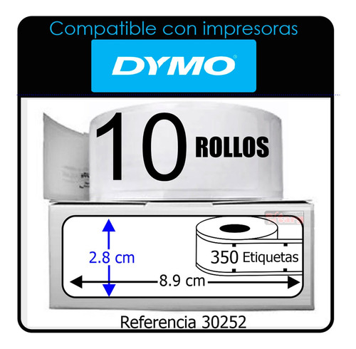 3500 Etiquetas Adhesivas Impresora Dymo450 Ref 30252 89x28mm