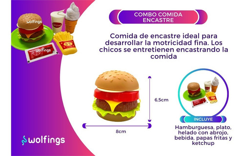 Imagen 3 de 10 de Comidita De Juguete Con Encastre Juego Combo Comida Rapida