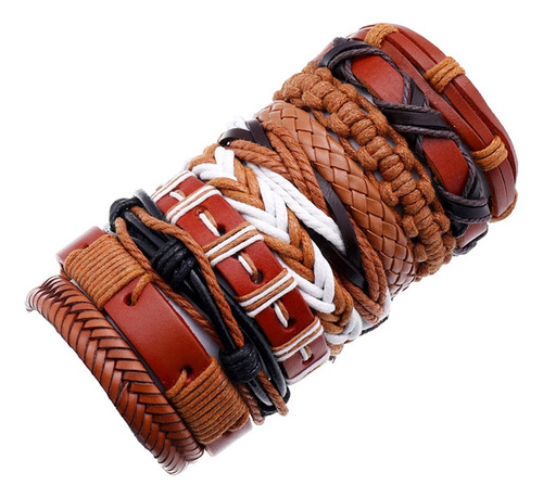 (f)juego De 10 Pulseras De Cuero Trenzado Sencillas