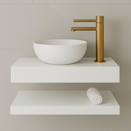 Bancada 60x40 Premium C/ Prateleira, Cuba De Louça + Suporte Branco Brilhante