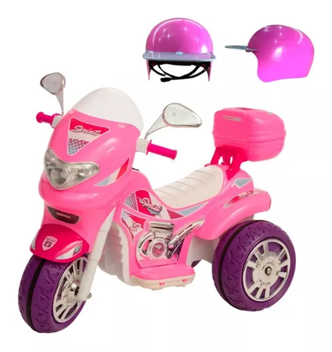 Moto Eletrica Criança Triciclo + Capacete 12v - Rosa Menina