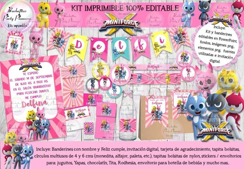 Kit Imprimible Candy Bar Miniforce Rosa 100% Editable