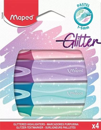 Resaltadores Maped Pastel Y Glitter En Estuche X 4 Colores