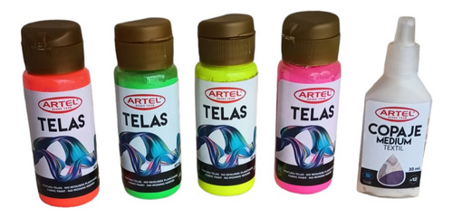 Pack De 4 Pinturas Para Tela Color Neón + Copaje Medium