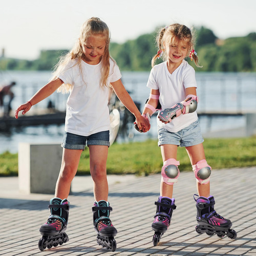 Patines En Línea Ajustables Con Luz Para Niñas Y Adolescente Talla De Los Patines 0 Mm Neón