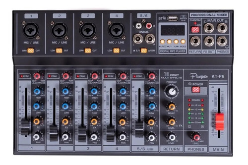 Imagen 1 de 2 de Consola Mixer 6 Canales Phanton Grabacion Parquer Kt-p6