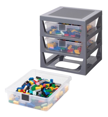 Lego Organizador De Juguetes 3 Cajones Estantes Mesa Gray