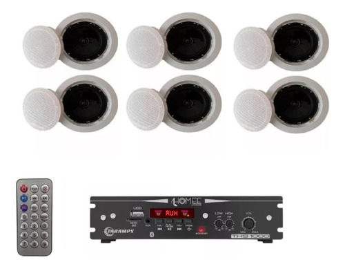 Kit Para Som Ambiente Ate 70 Mts Bt Usb Fm P/ Embutir Teto Cor Branco Quadrada