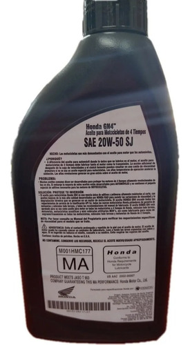 Aceite Honda Original Motocicleta 20w-50 Gn P Envio Gratis