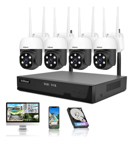 Kit Videovigilancia Srihome 4camaras Ptz Wifi Nvr + Hdd 500g