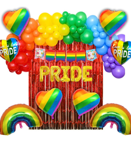 Combo Globos Deco Fiesta Tematica Kit Dia Del Orgullo Pride Multicolor Pride Lgbtiq