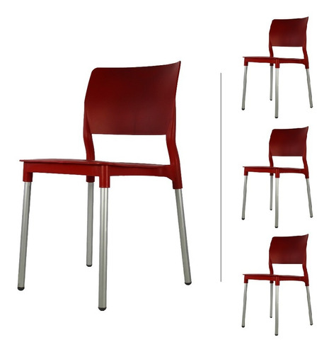 Silla De Plastico Alesia Jardin Paq. De 4 Pzas Color Rojo