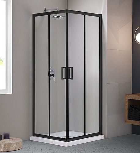 Box De Ducha Mampara Gorena York 90cm Cabina Recta S/base Armazón Negro Panel transparente