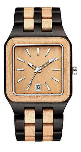 Reloj De Madera Cuadrado Único Para Hombre Con Correa De Mad