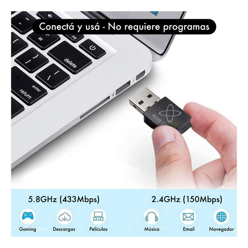 Adaptador Usb Doble Banda Wifi 600mbps Bluetooth Megan Tech 1 Unidad