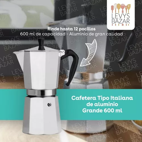 Cafetera Tipo Italiana Grande 12 Pocillos Moka 600ml Alumini