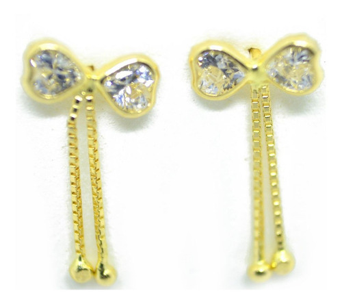 Imagem 1 de 4 de Brinco Em Ouro 18k Veneziana Laço Coração 3mm Zircônia B771