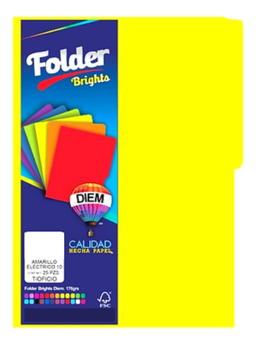 Folder Tamaño Oficio Colores Brillantes 25 Pzas Color Amarillo Eléctrico