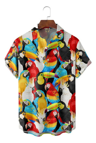 K Camisa Hawaiana Unisex La Familia Parrots, Camisa Play