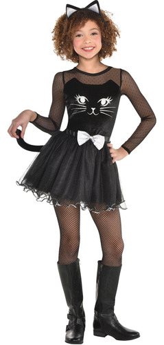 Amscan Girls Kitty Kat Disfraz Medium 8-10 1 Pc, Negro