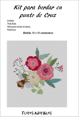 Kit Punto De Cruz, Tela, Hilo Y Patrones - Flores Adorables