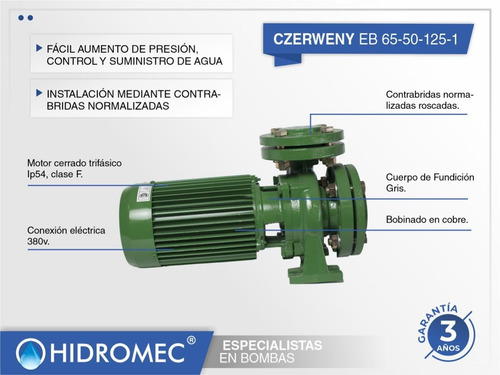 Imagen 2 de 10 de Bomba Centrif. Czerweny 3,5hp 380v Eb-65-50-125-1 Eleva 23mt