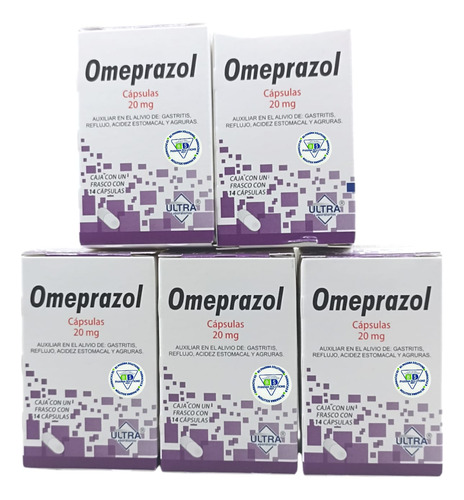 5 Cajas De Omeprazol 20 Mg C/14 Cápsulas Ultra