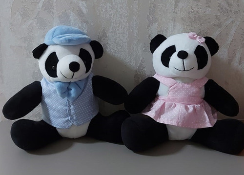 Casal Urso Panda 22cm Bicho Pelúcia Pequeno Modelo Sentado