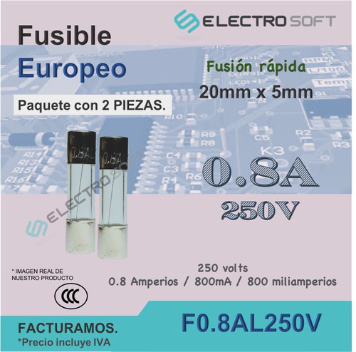 2pz Fusible Europeo 0.8a 250v | 800ma Fusión Rápida