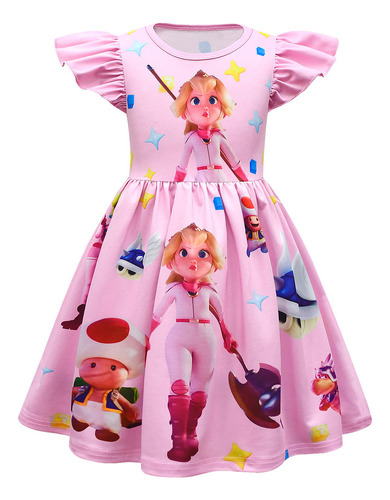 Vestido Linda De Princesa Peach De Super Mario Para Niñas