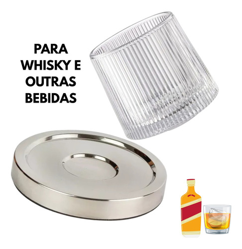 Copo Para Whisky E Bebidas 190ml Giratório Com Base Em Inox