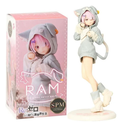 Figura Re:zero Ram Sakura - Rem Neko Gato 20cm