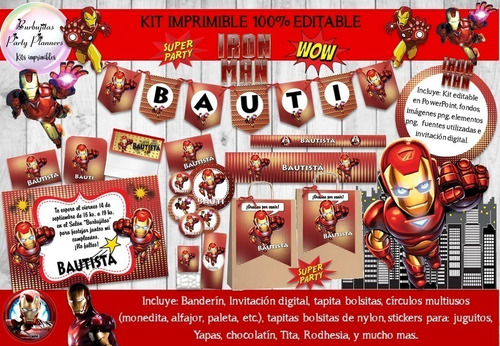 Kit Imprimible Candy Bar Ironman 100% Editable