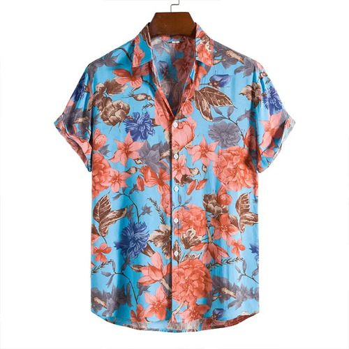 Camisa Havaiana Com Estampa De Folhas Esmagadas, Roupa De Ru