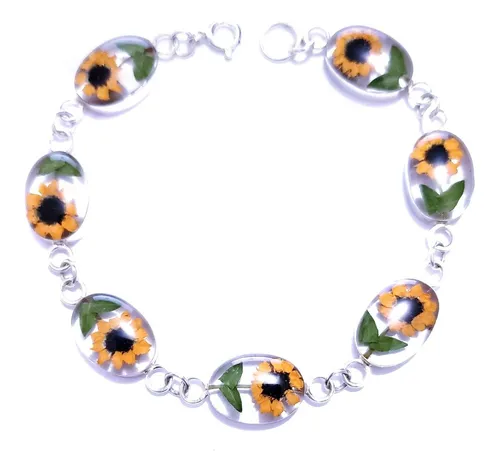 Pulsera De Flor Girasol Natural Pulso En Plata .925 Joyeria Pulsera De Flor Girasol Natural Pulso En Plata .925 Joyeria