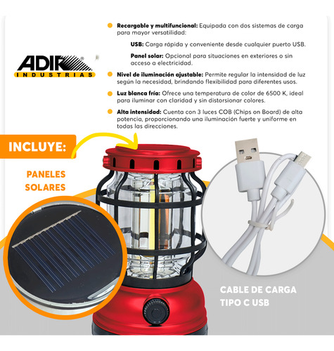 Lampara Solar Para Acampar Mavrik 14347 10w Carga Usb