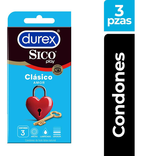 Durex By Sico Play, Condones Clasicos de latex natural, 3pzs