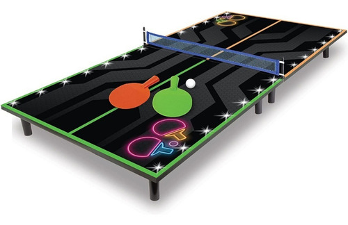 Juego De Mesa Ping Pong Con Luces Neon 100x50cm De Madera