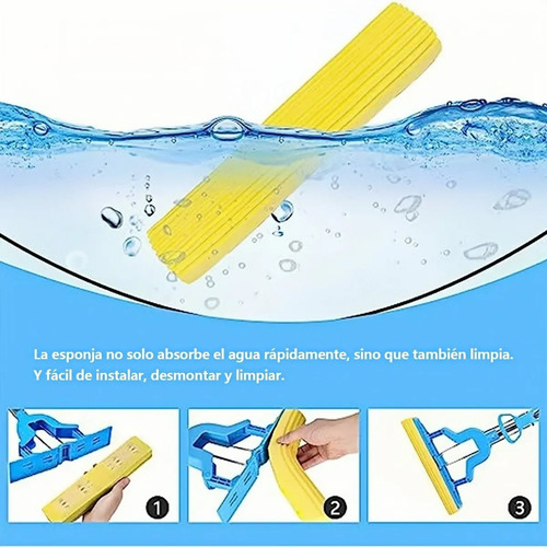 Fregona Esponja Absorbente Con Mango Telescópico, Fácil Uso Rosa
