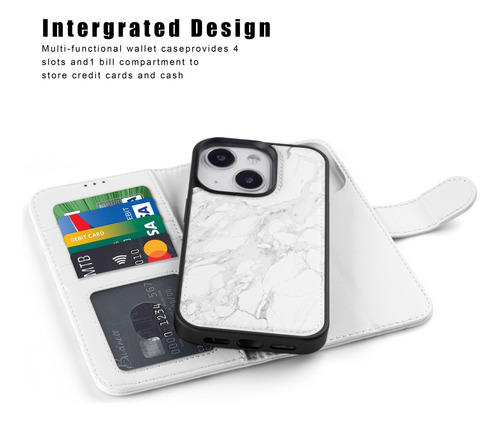 Funda Para iPhone 15 Plus Cartera Desmontable Gris Marmol