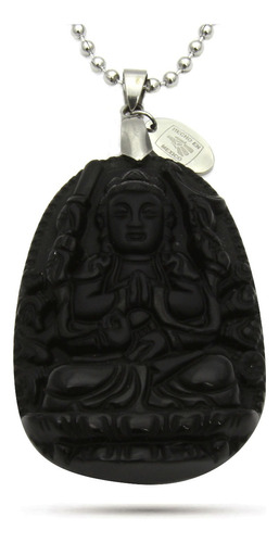 Collar Moen Dwiefer Obsidiana Negra Buda Budismo Protección