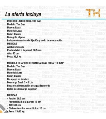 Imagen 6 de 10 de Inodoro Largo + Deposito Dual 3/6 Lts Roca The Gap Blanco