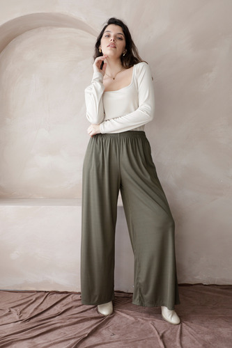 Pantalon Palazzo Morley Soft Tiro Alto Elastico Talle Grande
