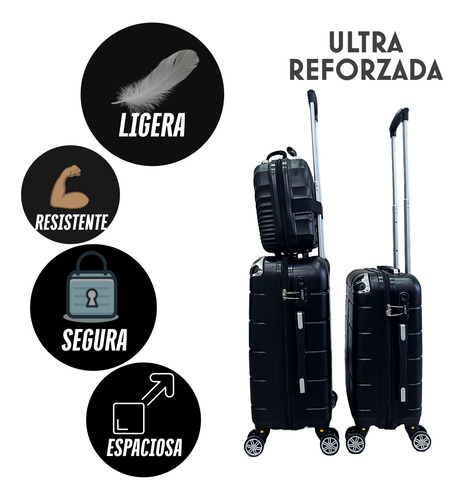 Juego 3 Maletas De Mano Avion 20 Y 18 Pulgadas 15 Y 10 Kgs Negro