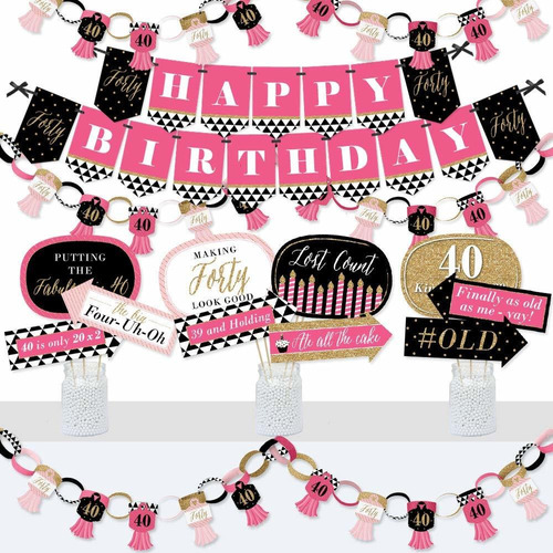 Chic 40th Birthday    Black And Gold  Banner Y Photo Bo...