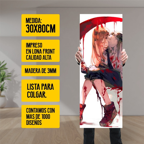 Imagen 2 de 8 de Cuadro Grande De Anime Chainsaw Man Power Y Nyako - Animeras