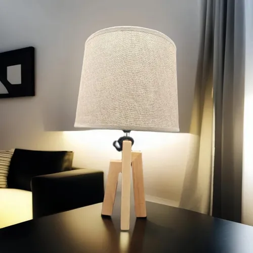 Lampara Portátil Trípode De Mesa En Madera - Carpinshop Beige Beige