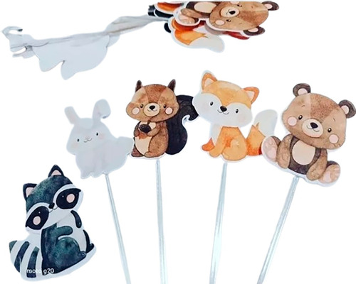 50 Topper Tags Para Doces Animais  Bosque Aquarela 